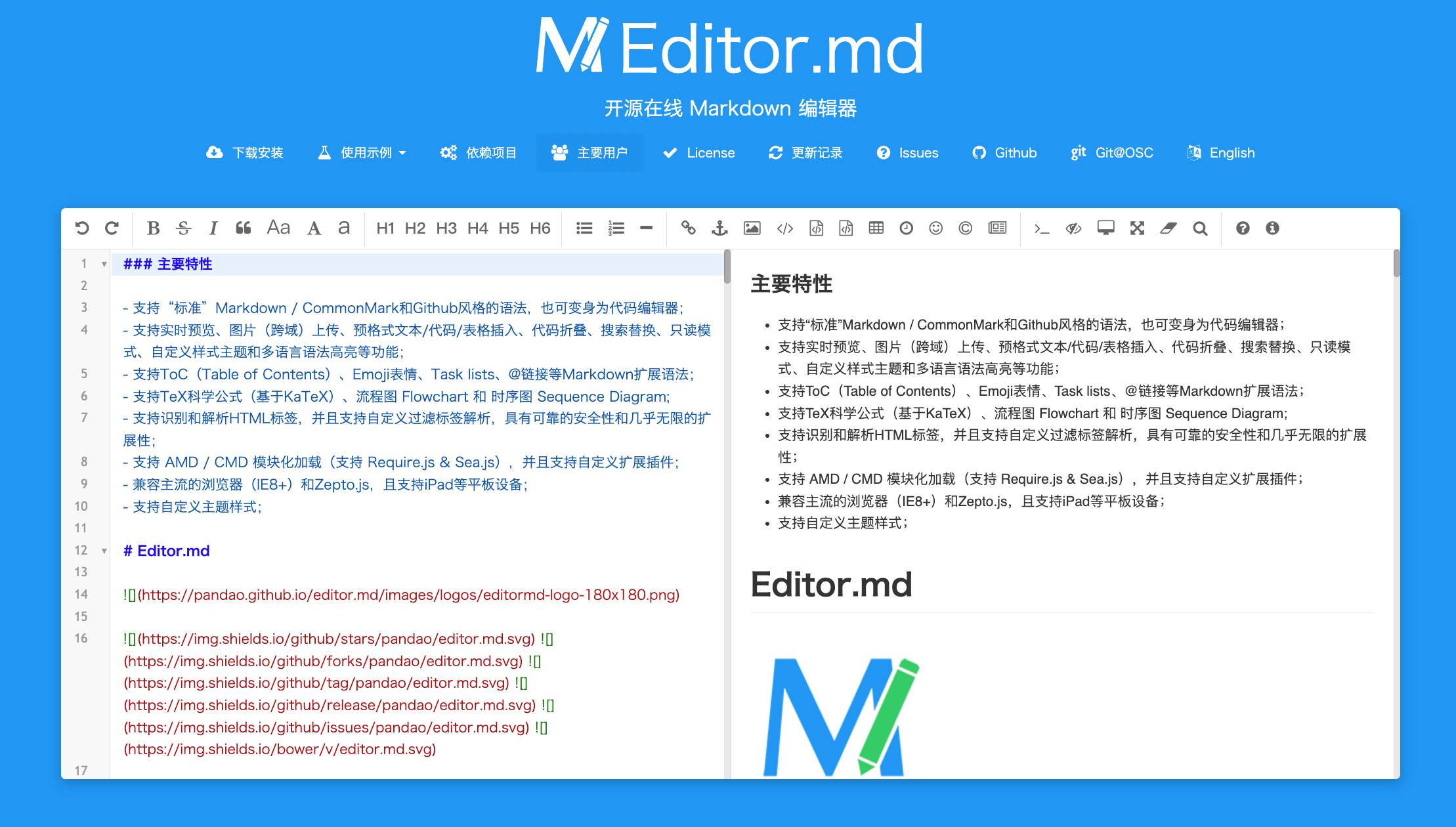 13.5k star, 免费开源 Markdown 编辑器