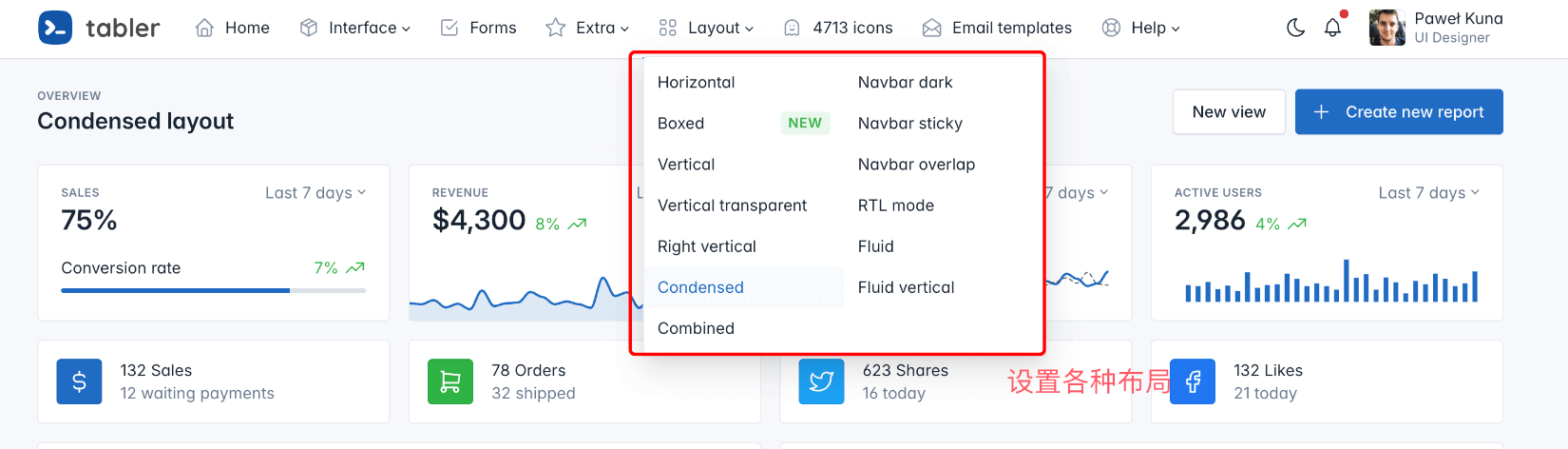 36.3k star,  免费开源现代化、响应式 HTML 模板 tabler