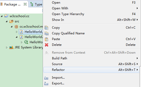Eclipse 重构菜单